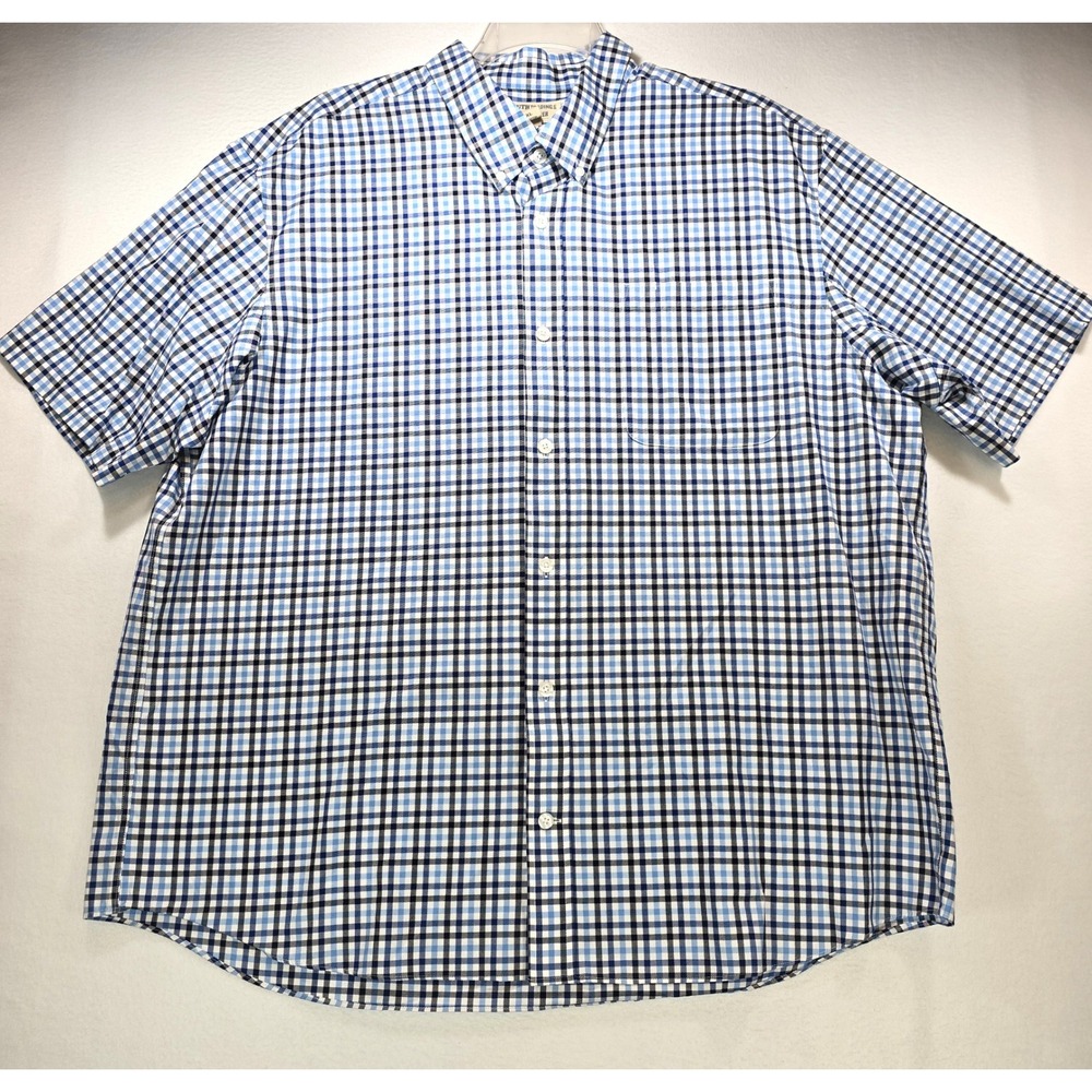 Duluth Trading Co Wrinklefighter Shirt Mens 2XL Blue Black Plaid Short Sleeve